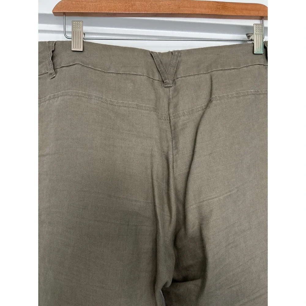 H&M Y2K Womens 100% Linen Wide Leg Trousers Olive Brown Size 12 Mid Rise Pants